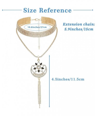 Long Rhinestone Choker Necklace Layered Y Moon Necklaces Star Tassel Pendant Chain for Women and Girls Gold-moon star B $9.68...