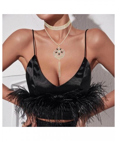 Long Rhinestone Choker Necklace Layered Y Moon Necklaces Star Tassel Pendant Chain for Women and Girls Gold-moon star B $9.68...