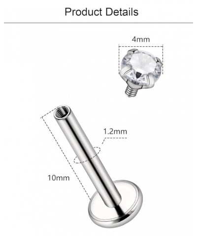 20g 18g 16g Titanium Internally Threaded Clear CZ Stud Piercing Jewelry for Nose/Tragus/Cartilage/Conch/Helix/Medusa/Lip/Labr...