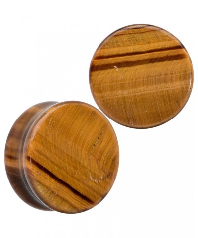 Womens 2Pc Natural Solid Tiger Eye Stone Double Flare Plug Ear Plug Gauges Set of 2 25mm (1") $8.15 Body Jewelry