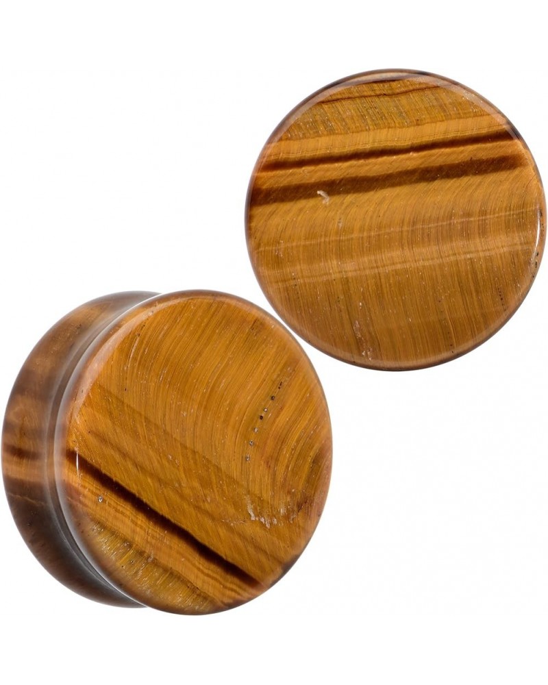 Womens 2Pc Natural Solid Tiger Eye Stone Double Flare Plug Ear Plug Gauges Set of 2 25mm (1") $8.15 Body Jewelry