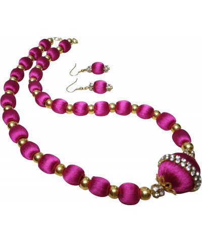 Silk Thread Necklace & Earrings Elegant Handmade Set Rani Pink $18.29 Necklaces