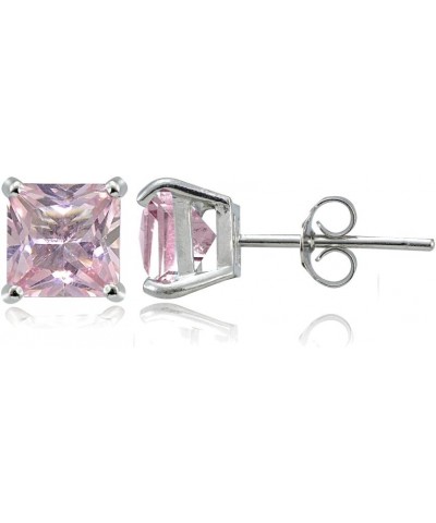 Sterling Silver Simulated Gemstone 6mm Princess-cut Stud Earrings Simulated Pink Tourmaline $10.32 Earrings