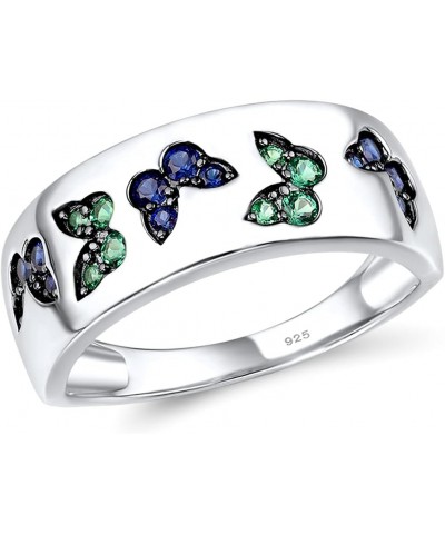 925 Sterling Silver Gemstone Pattern Band Ring for Women Butterfly-Silver $15.36 Rings