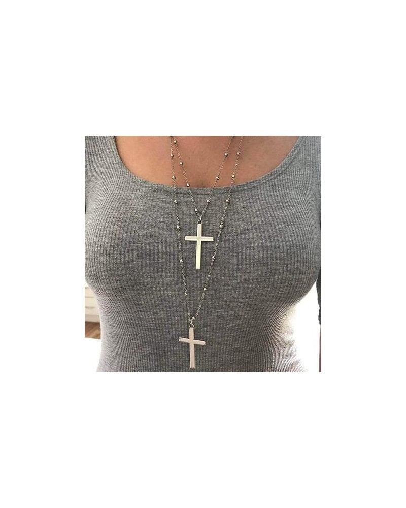 Boho Layered Cross Pendant Necklace Long Vintage Christian Necklaces Chain Jewelry for Women and Girls (Gold) Gold $6.33 Neck...