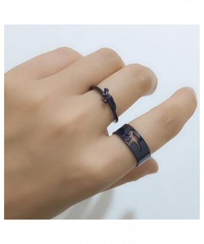 2Pcs Hollow Out Dinosaur Mushroom Band Ring Set Polished for Women Men Girl Boy Couple Matching Open Adjustable Stackable Ani...