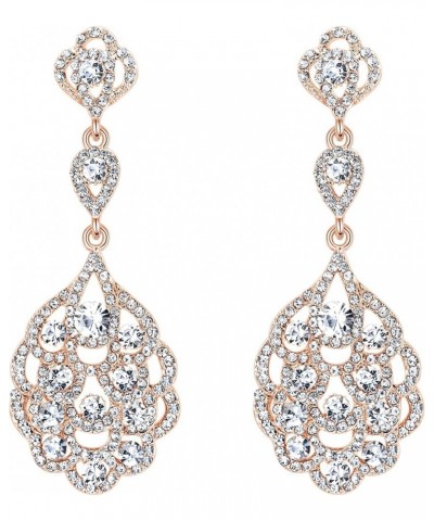 Women's Wedding Bridal Crystal Rhinestone Beaded Clip-On Dangle Earrings 03-Clear Rose-Gold-Tone $10.59 Earrings