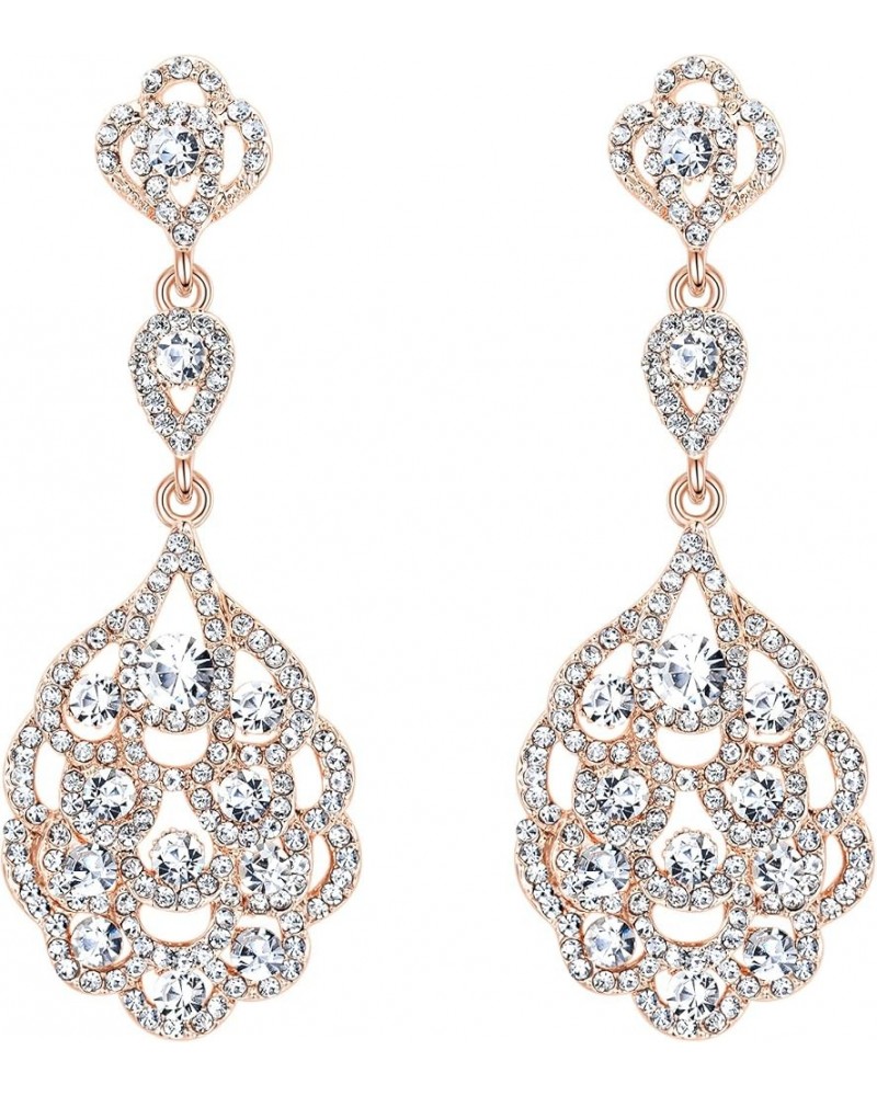 Women's Wedding Bridal Crystal Rhinestone Beaded Clip-On Dangle Earrings 03-Clear Rose-Gold-Tone $10.59 Earrings