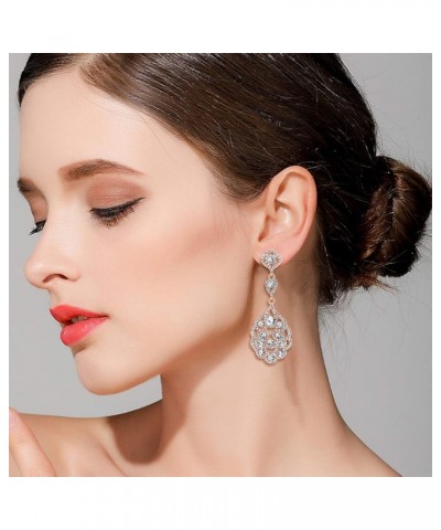 Women's Wedding Bridal Crystal Rhinestone Beaded Clip-On Dangle Earrings 03-Clear Rose-Gold-Tone $10.59 Earrings