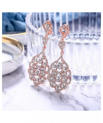 Women's Wedding Bridal Crystal Rhinestone Beaded Clip-On Dangle Earrings 03-Clear Rose-Gold-Tone $10.59 Earrings