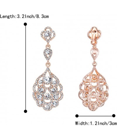 Women's Wedding Bridal Crystal Rhinestone Beaded Clip-On Dangle Earrings 03-Clear Rose-Gold-Tone $10.59 Earrings