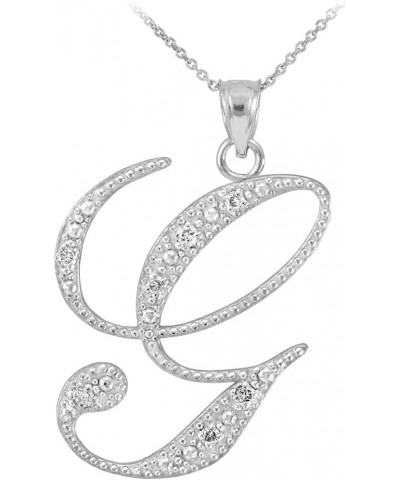 14K White Gold Diamond Accented Dangling Cursive Initial A-Z Charm 4/5" Pendant Necklace - Choice of Letter & Chain Length 20...