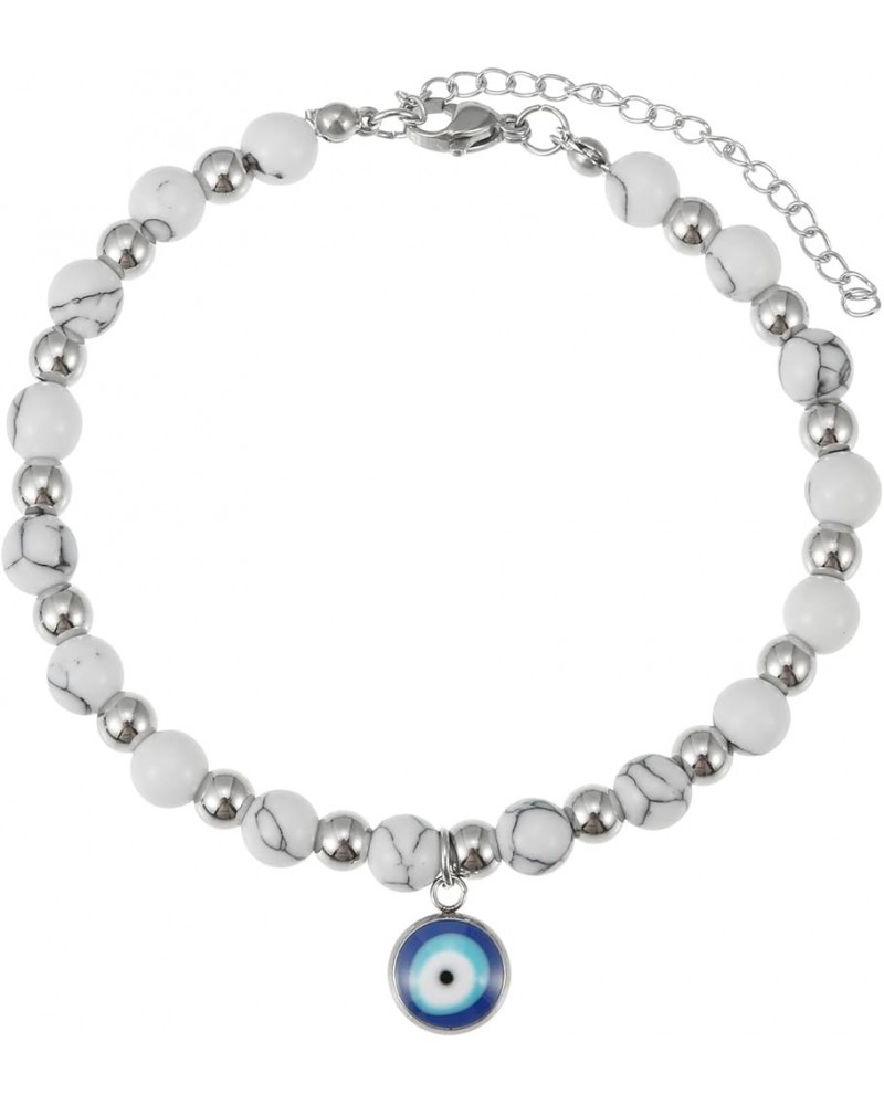 Natural Gemstone Evil Eye Lucky Bracelet for Women Girls White Turquoise $6.37 Bracelets