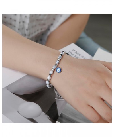 Natural Gemstone Evil Eye Lucky Bracelet for Women Girls White Turquoise $6.37 Bracelets