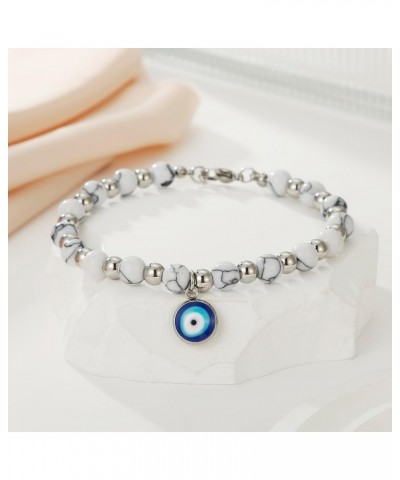 Natural Gemstone Evil Eye Lucky Bracelet for Women Girls White Turquoise $6.37 Bracelets