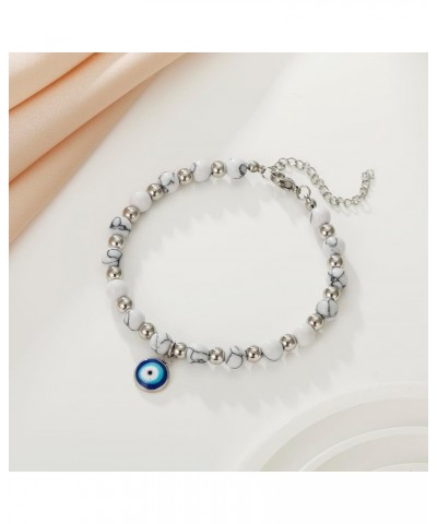 Natural Gemstone Evil Eye Lucky Bracelet for Women Girls White Turquoise $6.37 Bracelets