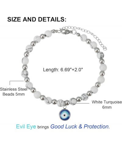 Natural Gemstone Evil Eye Lucky Bracelet for Women Girls White Turquoise $6.37 Bracelets