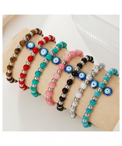 Natural Gemstone Evil Eye Lucky Bracelet for Women Girls White Turquoise $6.37 Bracelets