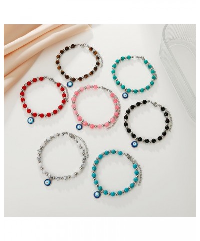 Natural Gemstone Evil Eye Lucky Bracelet for Women Girls White Turquoise $6.37 Bracelets