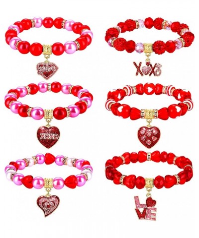 3PCS Valentine's Day Bracelets Red Heart Charms Bracelets for Women Girls Crystal Pearl Beaded Stretch Bracelet Set Festive B...