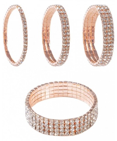 Sparkling Crystal Stackable Stretch Rhinestone Bracelets for Women, Rose gold rhinestone bracelet 4pcs Pack Rose Gold-small s...