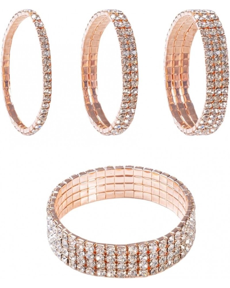 Sparkling Crystal Stackable Stretch Rhinestone Bracelets for Women, Rose gold rhinestone bracelet 4pcs Pack Rose Gold-small s...