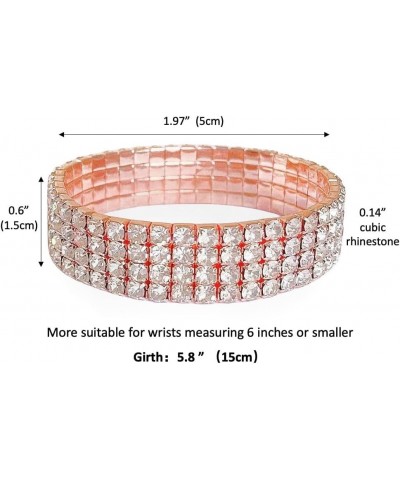 Sparkling Crystal Stackable Stretch Rhinestone Bracelets for Women, Rose gold rhinestone bracelet 4pcs Pack Rose Gold-small s...