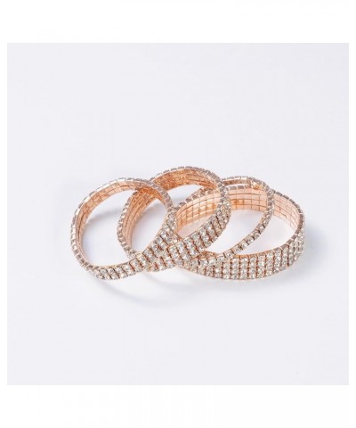 Sparkling Crystal Stackable Stretch Rhinestone Bracelets for Women, Rose gold rhinestone bracelet 4pcs Pack Rose Gold-small s...