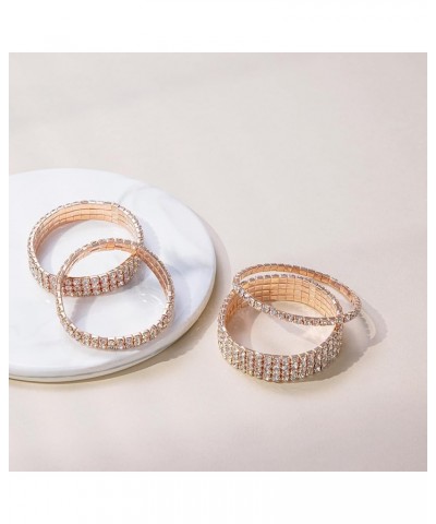 Sparkling Crystal Stackable Stretch Rhinestone Bracelets for Women, Rose gold rhinestone bracelet 4pcs Pack Rose Gold-small s...