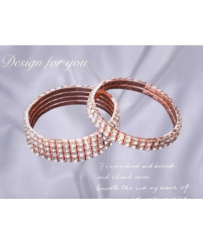 Sparkling Crystal Stackable Stretch Rhinestone Bracelets for Women, Rose gold rhinestone bracelet 4pcs Pack Rose Gold-small s...