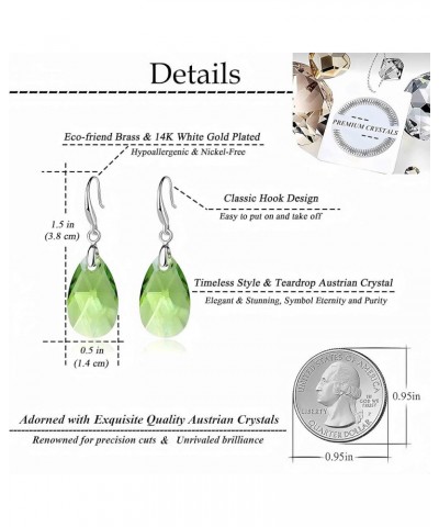 Austrian Crystal Teardrop Dangle Hook Earrings for Women 14K Gold Plated Hypoallergenic Jewelry Green $12.99 Earrings