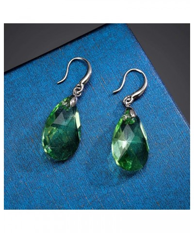 Austrian Crystal Teardrop Dangle Hook Earrings for Women 14K Gold Plated Hypoallergenic Jewelry Green $12.99 Earrings