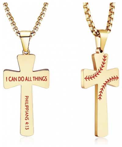 Baseball Football Cross Necklace Bracelets I CAN DO All Things Strength Bible Verse Stainless Steel Pendant for Boys Men Base...