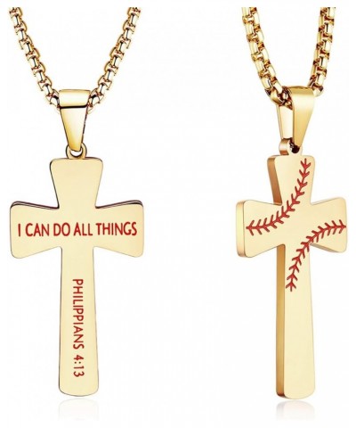 Baseball Football Cross Necklace Bracelets I CAN DO All Things Strength Bible Verse Stainless Steel Pendant for Boys Men Base...