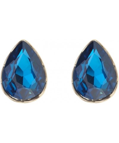 Women's Teardrop Stone Pear Cut Solid Border Evening Clip On Earrings Topaz Blue $6.00 Earrings