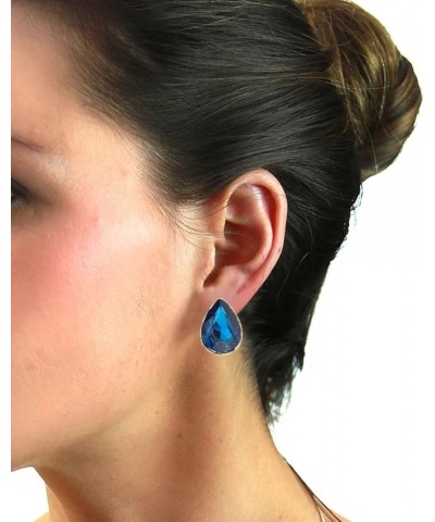 Women's Teardrop Stone Pear Cut Solid Border Evening Clip On Earrings Topaz Blue $6.00 Earrings