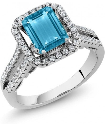 925 Sterling Silver Swiss Blue Topaz Engagement Ring For Women (2.78 Cttw, Gemstone Birthstone, Emerald Cut 9X7MM, Available ...