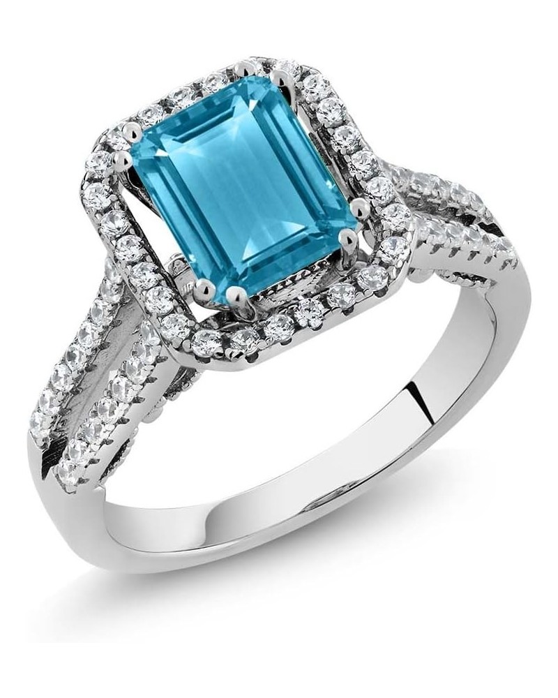 925 Sterling Silver Swiss Blue Topaz Engagement Ring For Women (2.78 Cttw, Gemstone Birthstone, Emerald Cut 9X7MM, Available ...