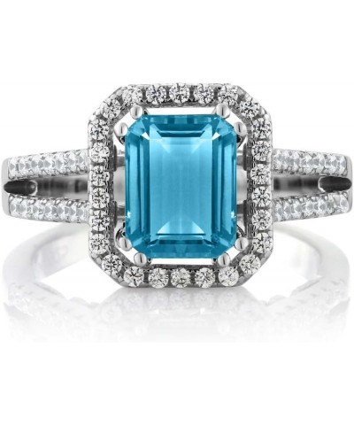 925 Sterling Silver Swiss Blue Topaz Engagement Ring For Women (2.78 Cttw, Gemstone Birthstone, Emerald Cut 9X7MM, Available ...