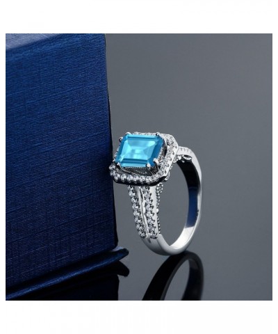 925 Sterling Silver Swiss Blue Topaz Engagement Ring For Women (2.78 Cttw, Gemstone Birthstone, Emerald Cut 9X7MM, Available ...