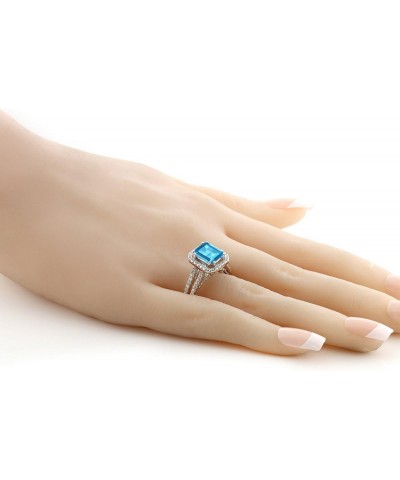 925 Sterling Silver Swiss Blue Topaz Engagement Ring For Women (2.78 Cttw, Gemstone Birthstone, Emerald Cut 9X7MM, Available ...