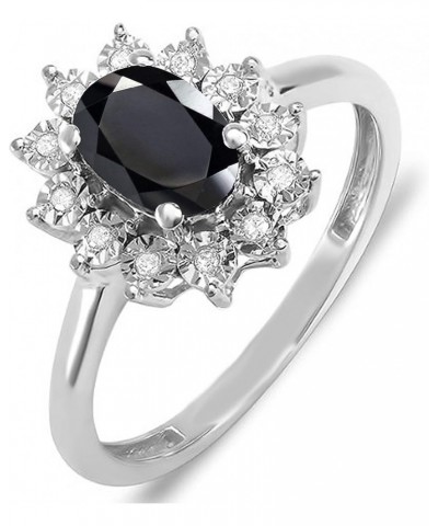 7X5 mm Oval Onyx & Round White Diamond Ladies Flower Cluster Royal Engagement Ring, Available In 10K/14K/18K Gold Ring Size 8...