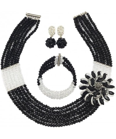 Nigerian Wedding African Beads Jewelry Set Crystal Beaded Necklace Earrings Black Transparent $16.80 Jewelry Sets