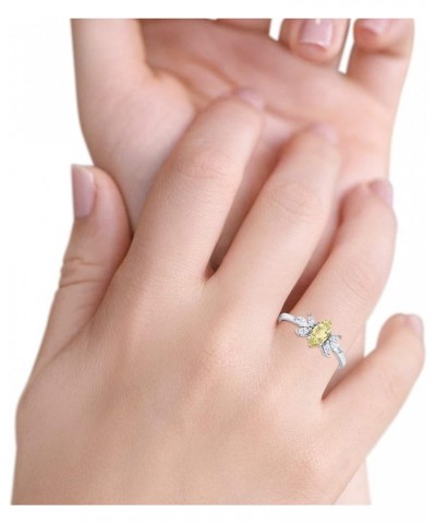 Art Deco Wedding Engagement Ring Marquise Round Simulated Cubic Zirconia 925 Sterling Silver Simulated Yellow CZ $14.74 Rings