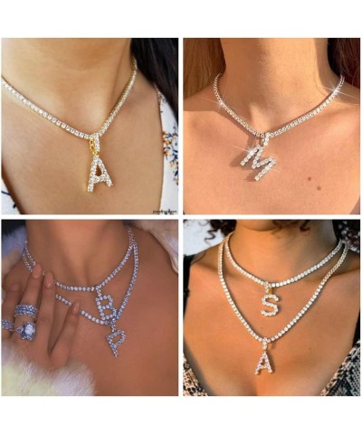 Gold/Silver Diamond Initial Neckaces for Women and Girls, Iced Out Initial Letter Pendants Diamond Tennis Necklace Chains 18 ...