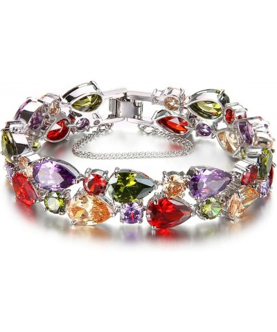 Bracelet for Women Multi Color Cubic Zirconia Crystal Links Bracelets Jewelry Gifts for Mom 7.5 Inch $15.95 Bracelets