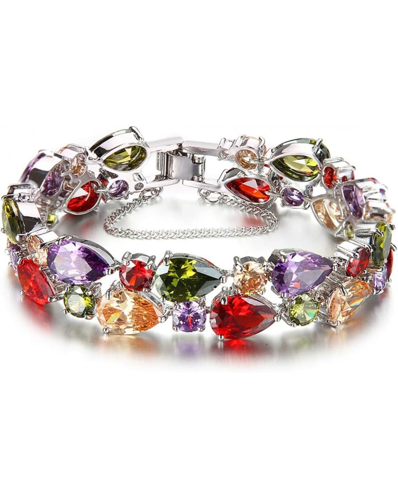 Bracelet for Women Multi Color Cubic Zirconia Crystal Links Bracelets Jewelry Gifts for Mom 7.5 Inch $15.95 Bracelets