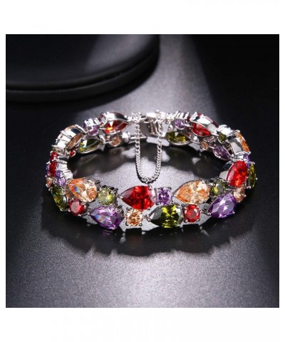 Bracelet for Women Multi Color Cubic Zirconia Crystal Links Bracelets Jewelry Gifts for Mom 7.5 Inch $15.95 Bracelets