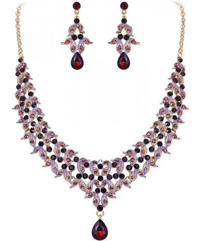 Women's Wedding Bridal Cluster Leaf Teardrop Statement Necklace Dangle Earrings Set Amethyst Gold-Tone $10.09 Jewelry Sets