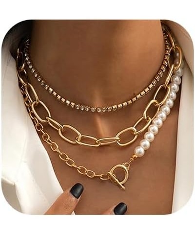 Women Multilayer Silver Gold Dainty Pearls Layered Choker Necklaces Handmade Beads Fashion Chunky Pendant Multilayer Adjustab...